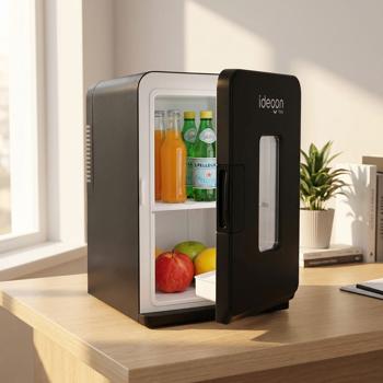Mini‑frigo mobile 14L avec fonction froid/chaud – petit frigo de voiture 12V 230V, mini‑frigo avec fenêtre de visualisation & poignée de transport, noir