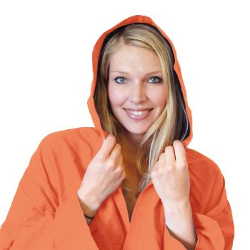 Preview: Mikrofaser-Bademantel orange L - extrem leicht, saugfähig & schnelltrocknend - mit Kapuze & Tasche - ideal für Sport, Reise, Sauna, Schwimmbad - 500g