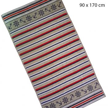 Preview: Serviette de Plage Coton Égyptien Jacquard – Motifs Marins Rayures Multicolores – Douce, Absorbante, Séchage Rapide – 90x170cm – Longue Durée