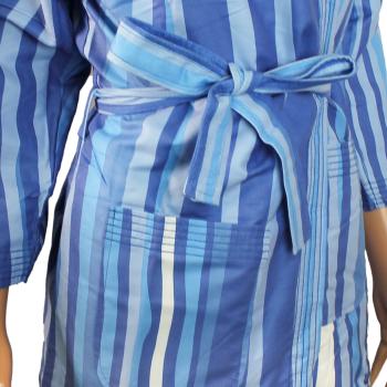 Preview: Mikrofaser-Bademantel S blau gestreift - leicht & saugfähig - 80% Polyester, 20% Polyamid - 500g, waschbar - ideal für Sport, Reise, Sauna
