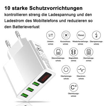 Preview: Smartes USB-A Ladegerät 3 Ports mit LED Display in Weiss – Leistungsstark, Kompakt, Universell & Zuverlässig