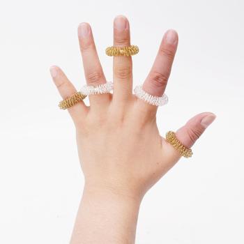Preview: Set di 10 anelli premium per agopressione in oro/argento - massaggio delle dita per vitalità, prestazioni e benessere