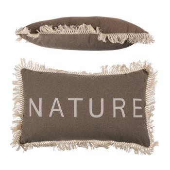 Preview: Coussin à franges « Nature » - marron - fermeture à glissière
