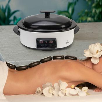 Preview: Kit de massage aux pierres chaudes - 23 pierres naturelles, cuve chauffante, thermostat numérique - relaxation-bien-être-corps entier-70°C-750W