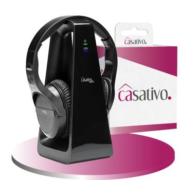 Preview: Cuffie stereo digitali senza fili con stazione di ricarica e wireless 2 in 1 - senza fili, portata di 30 m, suono cristallino, comode e leggere, nero