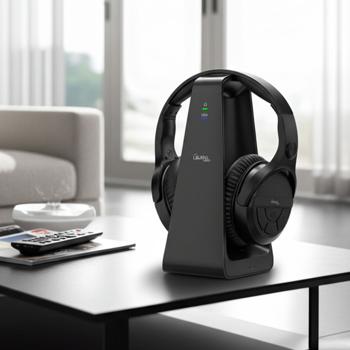 Digital stereo wireless headphones with 2-in-1 wireless & charging station - wireless, 30 m range, crystal clear sound, comfortable & lightweight, black