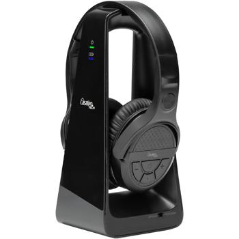 Preview: Cuffie stereo digitali senza fili con stazione di ricarica e wireless 2 in 1 - senza fili, portata di 30 m, suono cristallino, comode e leggere, nero