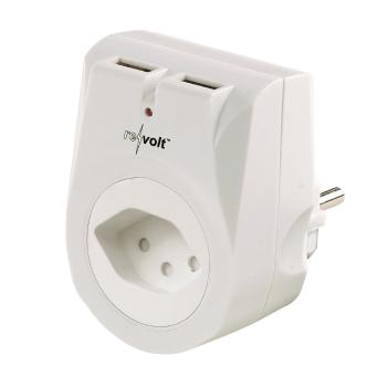 Preview: 2er-Set Steckdose mit 2x USB-Ladeport 2.1A Überspannungsschutz, Swiss Edition