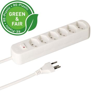 Preview: Steckdosenleiste für 6 Stecker Typ 13 – weiss & mit Schalter – Mehrfachstecker für eine sichere & praktische Stromverteilung – ideal für Haushalt & Büro