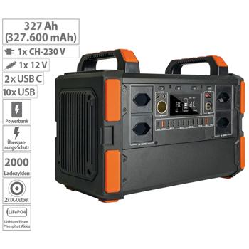 Preview: Batterie portable Swiss Edition - Générateur solaire LiFePO4 327 Ah/1048 Wh 1000W - 230V/12V/USB Quick Charge 3.0 - Camping/Secours