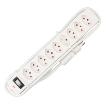 Preview: Steckdosenleiste Safety Line mit 9 Typ13 Stecker, Clip-Clap Kabel und Schalter, weiss