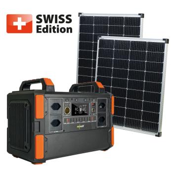 Preview: Powerstation & Solar-Konverter - 2x 110W Solarpanel, LiFePO4 327Ah/1048Wh, 1000W - reine Sinuswelle, Quick Charge 3.0, Swiss-Edition