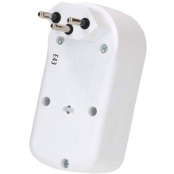 Preview: Abzweigstecker mit 2 Steckplätzen des Typs T13, drehbar, mit Schalter, weiss