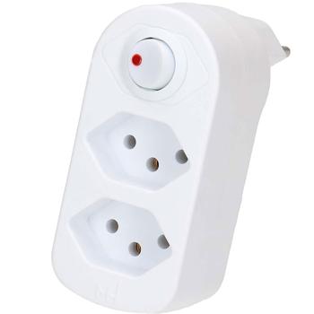 Preview: Abzweigstecker mit 2 Steckplätzen des Typs T13, drehbar, mit Schalter, weiss