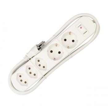 Preview: Zuverlässige Steckdosenleiste mit 5 Steckplätzen (3 x T13 & 2 x Schuko): Hochwertige Mehrfachsteckdose mit Schalter in Weiss