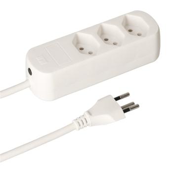 Preview: Steckdosenleiste 3x T13 - Überstromschutz für iPad, TV & Computer - 1.5m Kabel - PP weiss - 143x45x37mm - flex. Befestigung