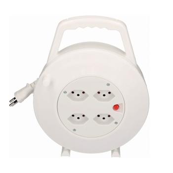 Preview: Avvolgicavo con 4 prese di tipo T13 e interruttore, avvolgicavo con cavo lungo 10 m, bianco