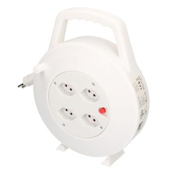 Preview: Avvolgicavo con 4 prese di tipo T13 e interruttore, avvolgicavo con cavo lungo 10 m, bianco