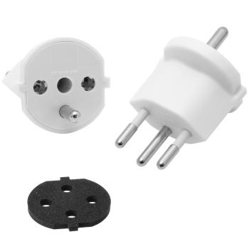 Preview: Max Hauri Fixadapter Typ12 Schuko - Dauerhafte Nutzung deutscher Geräte in der Schweiz - 3-Pol Schutzkontakt auf T12 - Weiss - Bis 10A