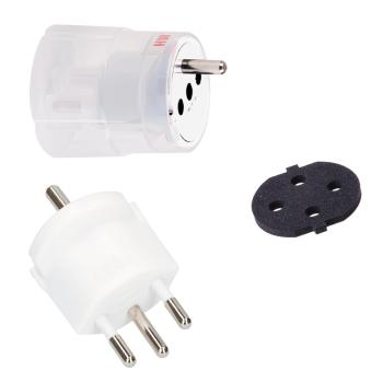 Preview: Max Hauri Fixadapter Typ12 Schuko - Dauerhafte Nutzung deutscher Geräte in der Schweiz - 3-Pol Schutzkontakt auf T12 - Weiss - Bis 10A