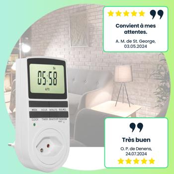 Preview: Prise Programmable Numérique - Sécurité Enfant & Économies d‘Énergie - 10 Programmes, Antivol, 2500W, Blanc - Auto On/Off Lampes/Appareils