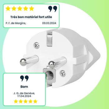 Preview: Adaptateur de voyage pratique pour l’Europe, prise femelle suisse, 10 A / 230 V