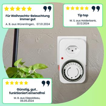 Preview: Mechanische Zeitschaltuhr mit Kinderschutz – Timer für die Steckdose mit 96 Schaltmöglichkeiten – Perfekt für Beleuchtung, Bewässerung & Aquarium