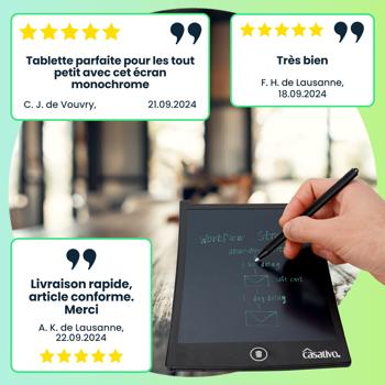 Preview: Tablette d’écriture LCD moderne (21,5 cm, noire) avec stylet précis – bloc-notes électronique pour notes et croquis – batterie incluse