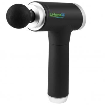 Preview: LifenaXX Pistolet de massage LX-013 - 6 niveaux de vitesse, 5 têtes - Batterie 1500mAh, autonomie 3h - Corps entier - Noir/argent