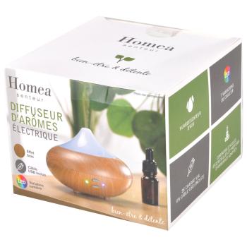 Preview: Aroma-Diffusor mit 7 LEDs - Luftbefeuchter in Holz-Optik - Fördert Entspannung & besseres Raumklima - Braun/Weiss Ø 13x10cm - Für ätherische Öle