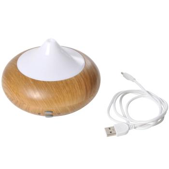 Preview: Aroma-Diffusor mit 7 LEDs - Luftbefeuchter in Holz-Optik - Fördert Entspannung & besseres Raumklima - Braun/Weiss Ø 13x10cm - Für ätherische Öle