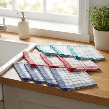 Preview: Set of 10 tea towels – 100% cotton, 50 x 70 cm – Strongly absorbent, versatile, washable at 60°C – For kitchen, dishes, windows
