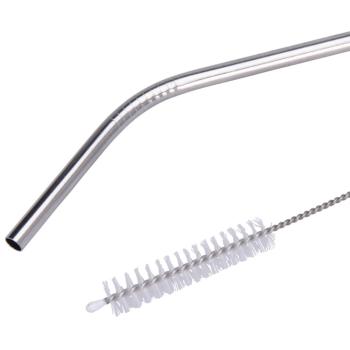 Preview: Edelstahl-Trinkhalme 4er Set - Wiederverwendbar & Spülmaschinenfest - Gebogene Form, Ø 6 x 215 mm inkl. Reinigungsbürste - Für Cocktails & Säfte