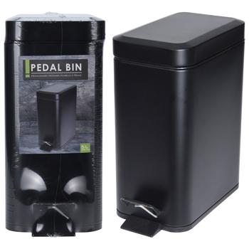 Preview: Treteimer 5L Schwarz - Mühelose Abfallentsorgung mit Fusspedal - Geruchsdichter Abfalleimer Metall für Bad Küche Büro - 25x14x29 cm