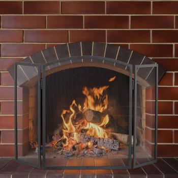 Preview: Elegantes 3-teiliges Funkenschutzgitter (62x96cm): Metall, schwarz-silber – flexibler Kaminschutz, stilvolles Design für jeden Kamin