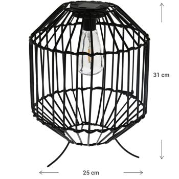 Preview: Schwarze Solar Laterne im Landhausstil, H31,5cm, Ø 25 cm – Metallstreben, atmosphärische Gartenbeleuchtung mit Vintage Charme