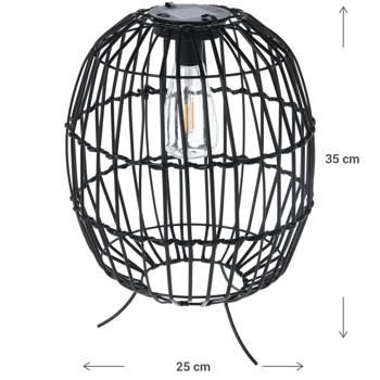 Preview: Rustikale Garten-Solarleuchte mit schwarzen Metallstreben – H 35cm Ø 25cm, atmosphärische Beleuchtung, dekorativer Blickfang