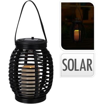 Preview: Lanterne Solaire LED - Bougie Réaliste, Sécurité Maximale, Portable, Extérieur, Camping, Fêtes - Polypropylène, Noir, 15x32cm