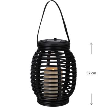 Preview: Lanterne Solaire LED - Bougie Réaliste, Sécurité Maximale, Portable, Extérieur, Camping, Fêtes - Polypropylène, Noir, 15x32cm