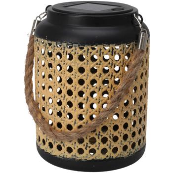 Preview: Lanterne Solaire LED Décorative Rotin Cordelette - Éclairage Jardin, Balcon, Extérieur - Ø 12 x H 16 cm - Panneau Solaire - Lumière Chaude