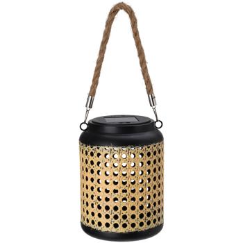 Preview: Lanterne Solaire LED Décorative Rotin Cordelette - Éclairage Jardin, Balcon, Extérieur - Ø 12 x H 16 cm - Panneau Solaire - Lumière Chaude