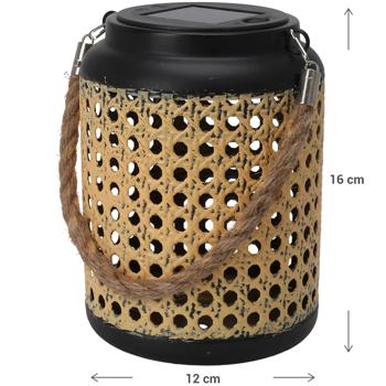 Preview: Lanterne Solaire LED Décorative Rotin Cordelette - Éclairage Jardin, Balcon, Extérieur - Ø 12 x H 16 cm - Panneau Solaire - Lumière Chaude