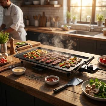 Teppanyaki table grill, powerful 2000W, for sociable grilling – 47 x 26.5 cm, non-stick, cool-touch, electric table grill for every occasion