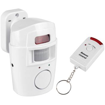 Motion detector with alarm function and two remote controls, 105 dB, wireless intrusion protection with loud alarm