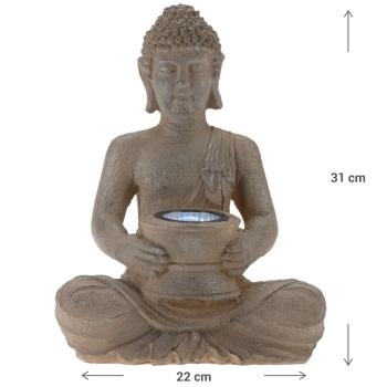 Preview: Buddha Solarleuchte mit Akku, Deko-Figur: 22x15x31cm, Solarlicht für Balkon oder Garten, für eine beruhigende Atmosphäre