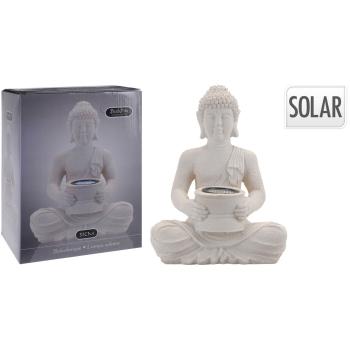 Preview: Buddha Solarleuchte mit Akku, Deko-Figur: 22x15x31cm, weiss, Solarlicht für Balkon oder Garten, für eine beruhigende Atmosphäre