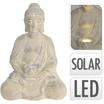 Preview: Lampada solare Buddha, figura decorativa color crema, Buddha per balcone o giardino, h 44 cm