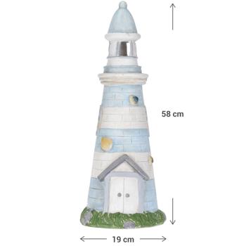 Preview: Maritime Solar-Dekofigur Leuchtturm (58cm, blau-weiss): Für Balkon, Terrasse & Garten – leuchtende Gartendeko, bringt Küstenflair nach Hause