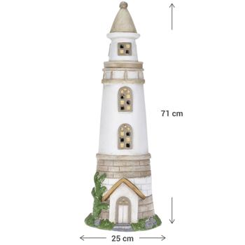 Preview: Solarlampe Leuchtturm grau-weiss - Dekofigur 71cm für Garten, Balkon - Maritimes Flair, wetterfest, Magnesiumoxid - Solarlicht mit Akku-Batterie