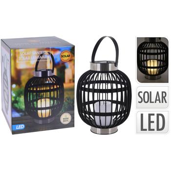 Preview: Elegante lanterna solare da giardino in look rattan: elegante lanterna in acciaio inox con candela LED, nera, 23x23x30 cm per serate suggestive